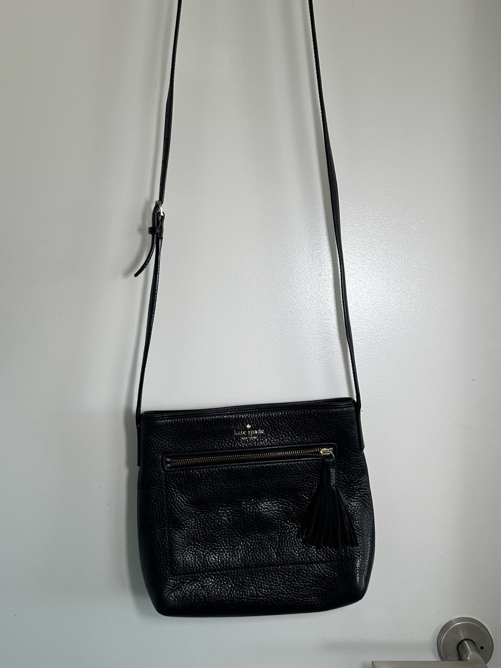 kate spade Black Pebbled Leather Crossbody with Tassel